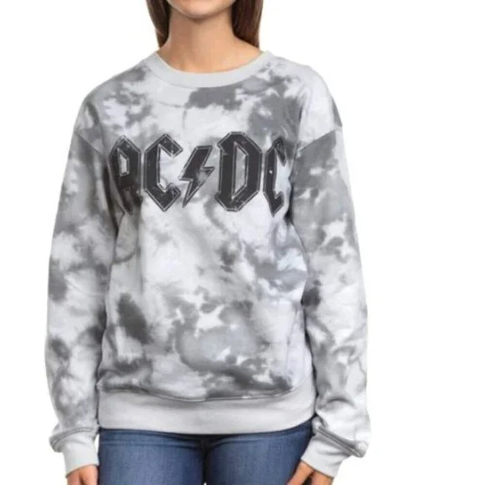 ACDC Tie Dye Long Sleeve Crew Neck Pullover Graphic Sweatshirt Gray Women M(7-9)